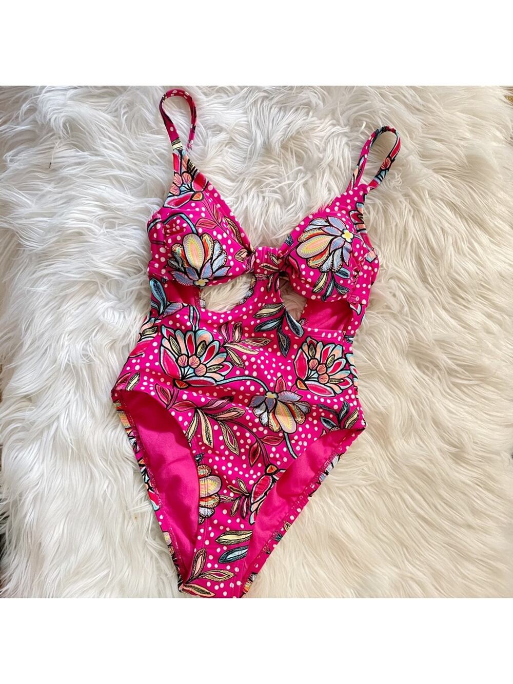 Tabitha Brown x Target Pink Floral One Piece Cutout Swimsuit Swim Suit XXS new